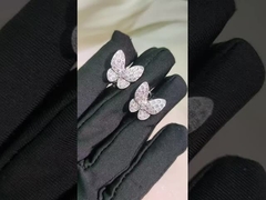 Современный стиль, индивидуальные золотые украшения, серьги с двумя бабочками, белое золото 18 карат, бриллиант