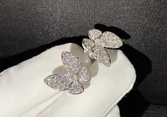 Custom Brand 18k White Gold Tow Butterfly Diamond Finger Ring