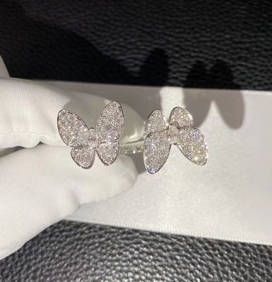 Custom Brand 18k White Gold Tow Butterfly Diamond Finger Ring
