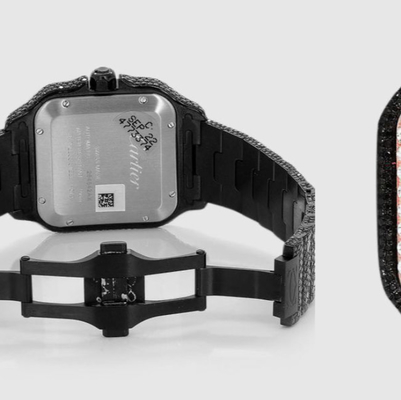 Scratch Resistant Black Iced Out Watch Square Dial Santos 40mm SS With Diamonds