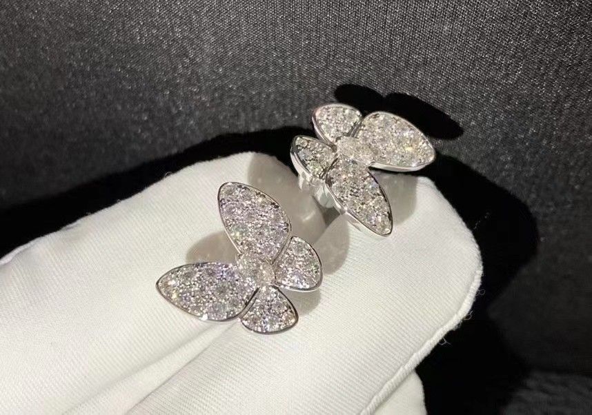 Custom Brand 18k White Gold Tow Butterfly Diamond Finger Ring
