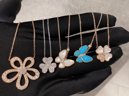 18-картовое желтое золото VCA Sweet Butterfly Necklace VVS Бриллиантовый круглый рез